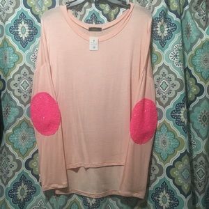 Blush Elbow Patch Top NWT